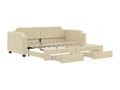 Lit de jour avec gigogne et tiroirs crème 80x200 cm tissu RBDP29463