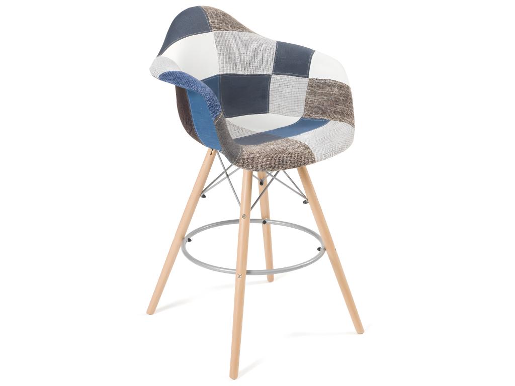 Chaise de bar scandinave accoudoir siège Chicyla tissu rembourré pieds bois clair TIBA bleu MTCN72684