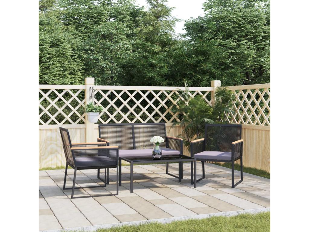 Salon de jardin 4 pièces avec coussins Noir Acier JIKL86227