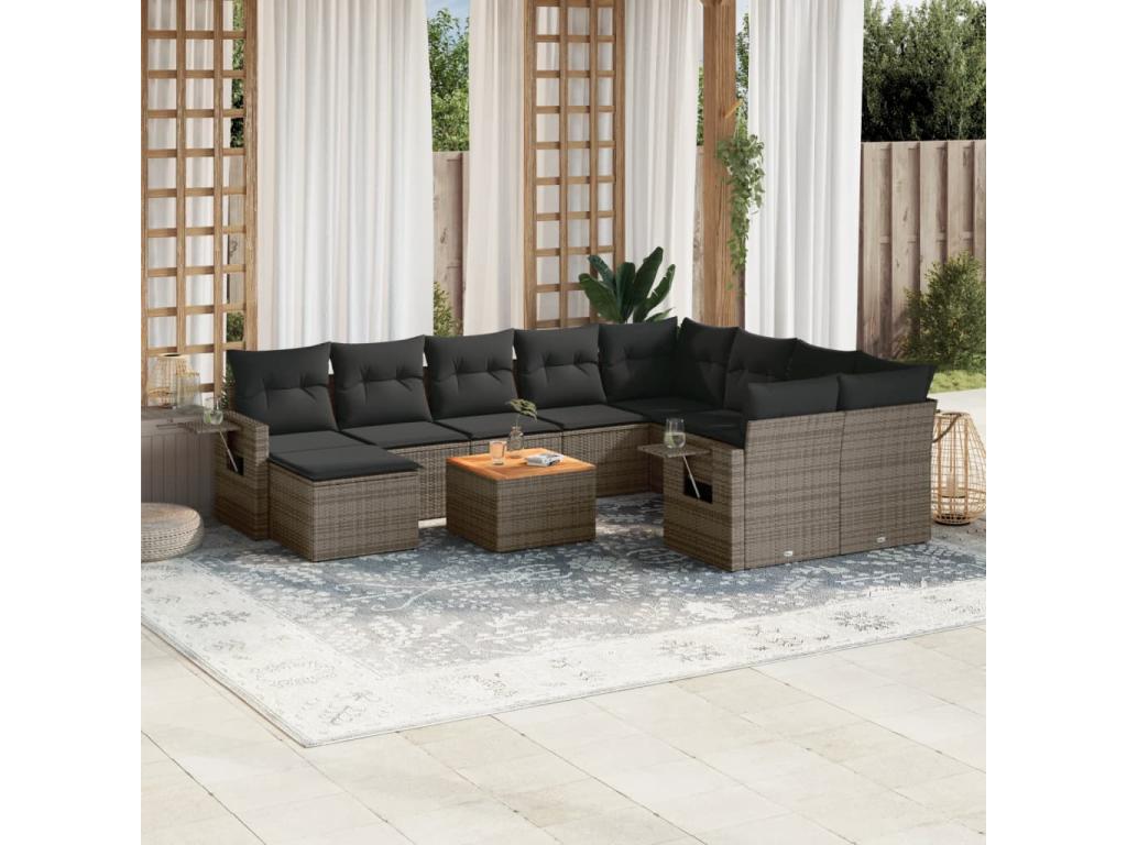 Salon de jardin 11 pièces avec coussins gris résine tressée ZXEB87162