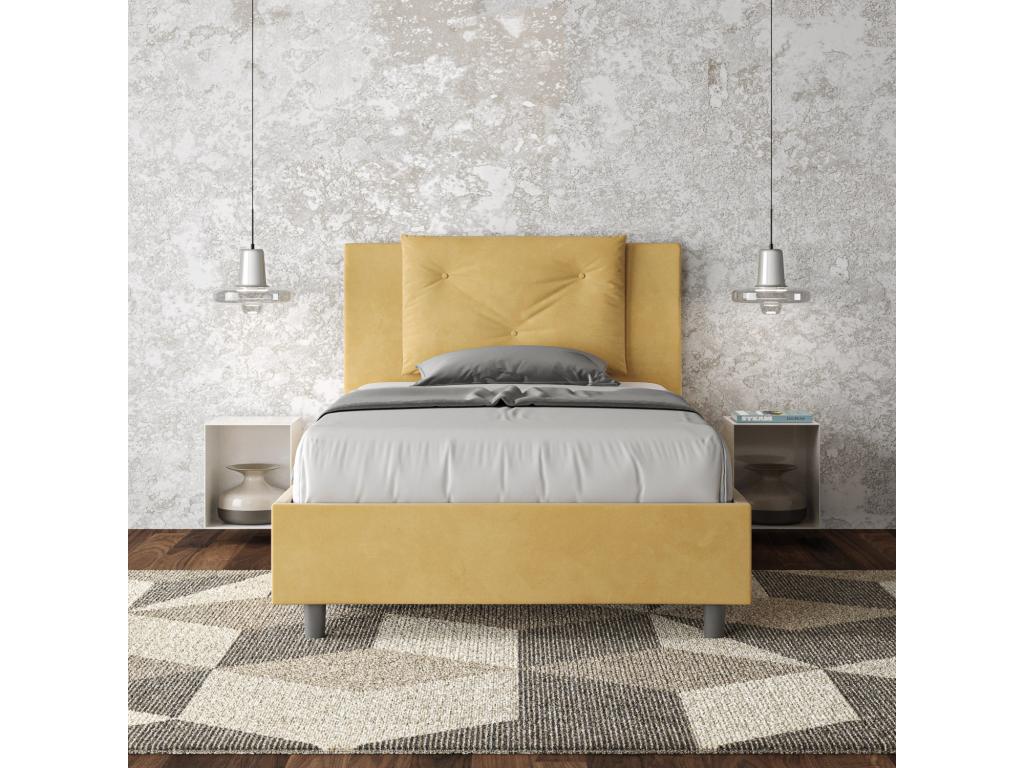 Lit 1 place et demi coffre rembourré 120x210 microfibre ocre Chicyla ZPRG69204