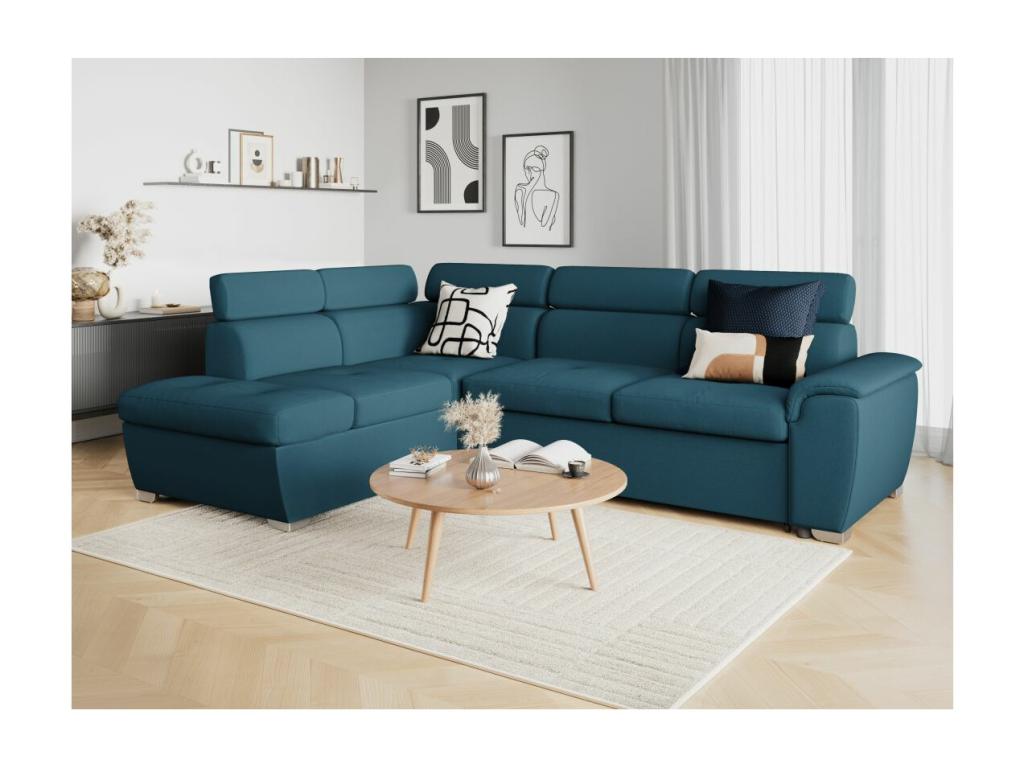 Canapé d'angle gauche convertible Chicyla 4 places avec coffre en tissu - Bleu - L261 x P198 x H80cm - Chicyla IQII59851