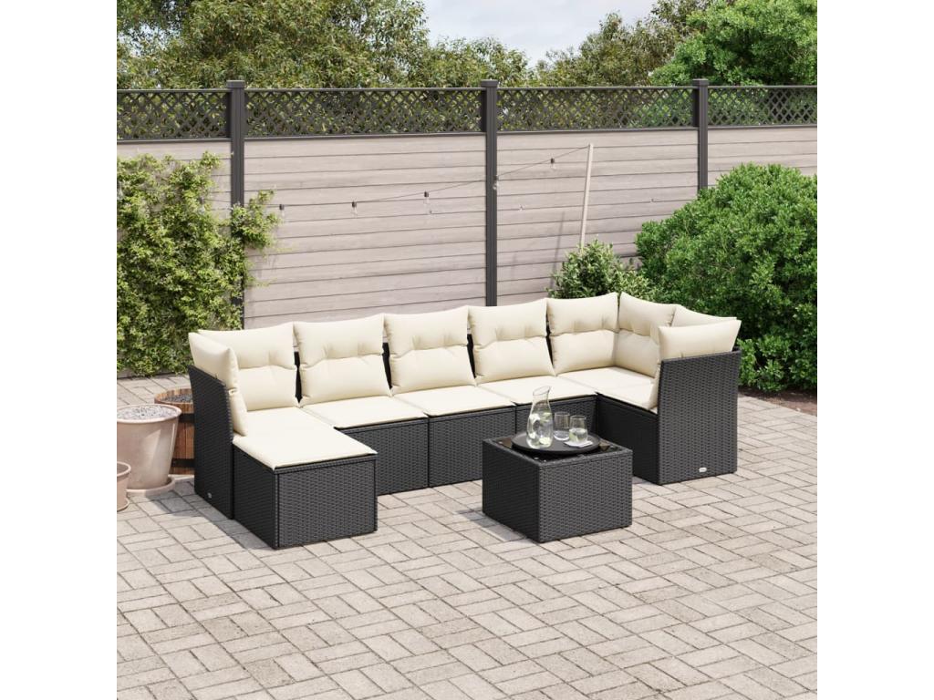 Salon de jardin 8 pcs avec coussins noir résine tressée JCEN75834