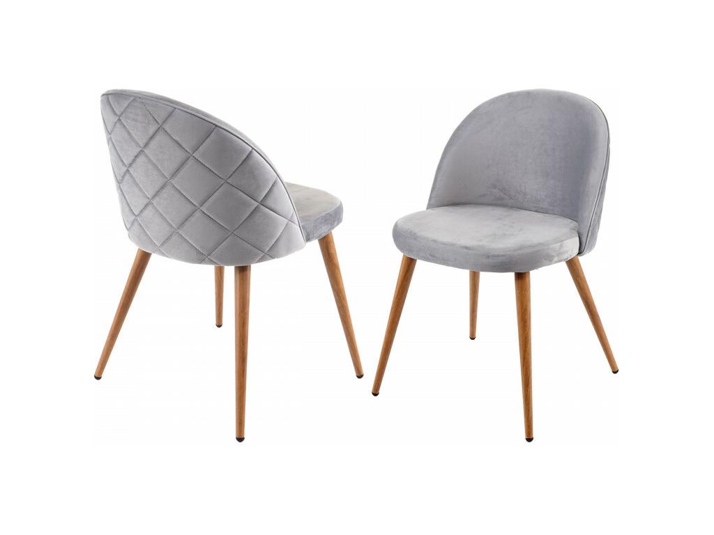 2x chaise de salle à manger Chicyla-D53 fauteuil style rétro années 50 en velours - gris clair AAJF18186