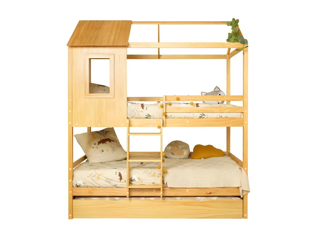 Lit superposé 2 tiroirs en bois de pin Chicyla 90x190/90x190cm WNES91720