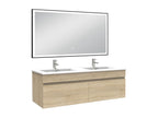 Meuble double vasque 120cm avec miroir 3 couleurs et dimmable chêne Chicyla QYBW70560