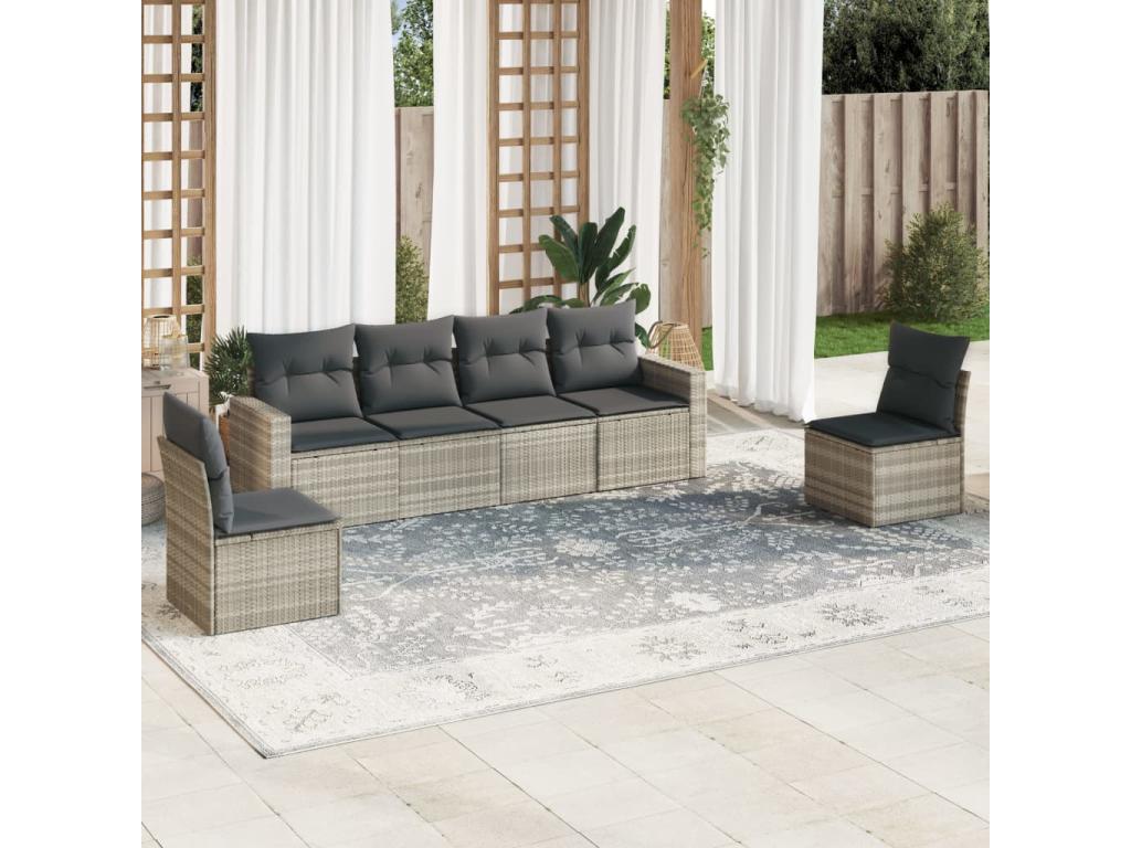 Salon de jardin 6 pcs avec coussins gris clair résine tressée WUCI02801