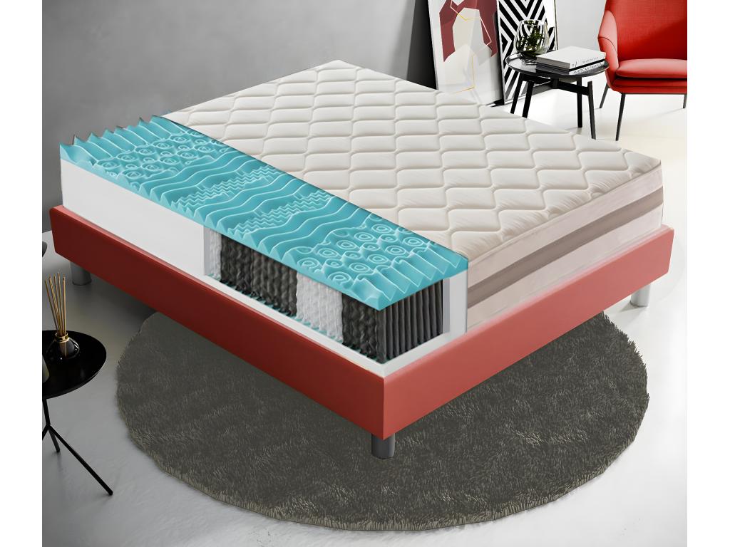 Matelas à Ressorts ensachés et mousse mémoire 9 Zones de confort Hauteur 22 cm 150x190 cm