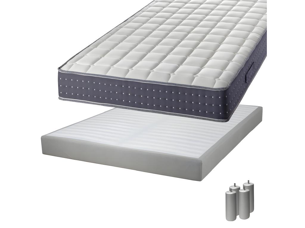 Chicyla - Pack Matelas 140x190 Sommier Tapissier Démontable 2x20 Chicyla Lin Pieds Argent 15cm FYBY18506
