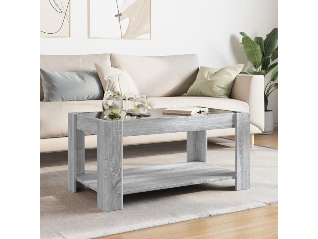 Table basse avec LED Meublori gris 93x53x45 cm bois d'ingénierie