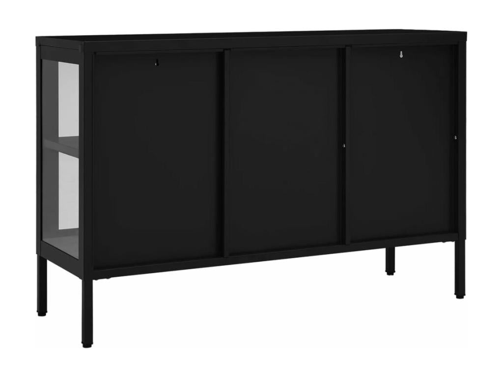 Buffet Noir 105x35x70 cm Acier et verre YEGB70067