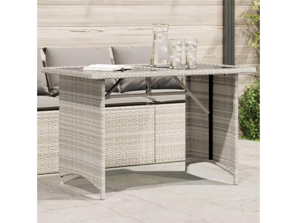 Table de jardin et dessus en verre gris clair 110x68x70cm rotin DQMZ42814