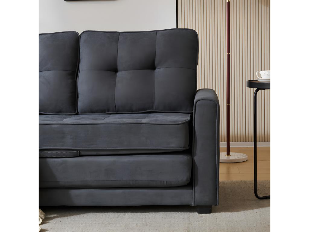 Canapé convertible 2 places - en tissu de lin - 2 poches sur les côtés - Gris OLOH96240