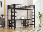 Lit mezzanine 90x200 cm - avec bureau et étagères - cadre en fer - Noir CXMO71935
