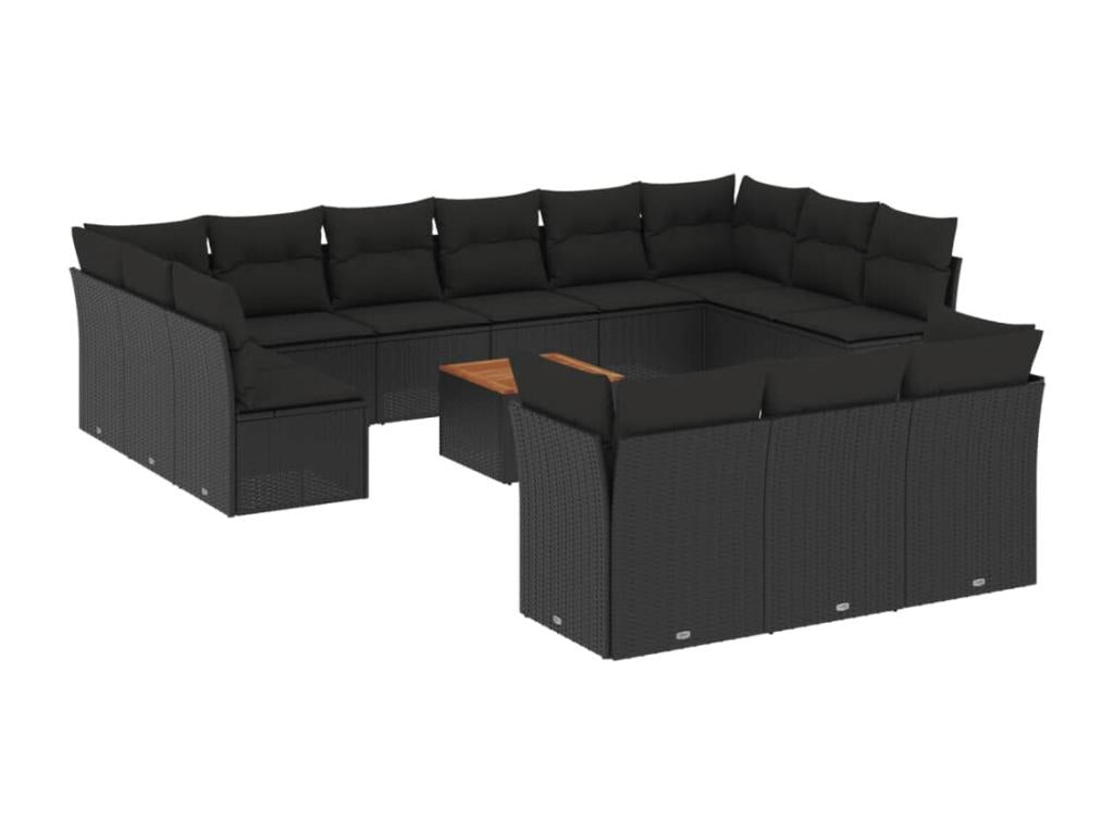 Salon de jardin avec coussins 14 pcs noir résine tressée AJLM18426