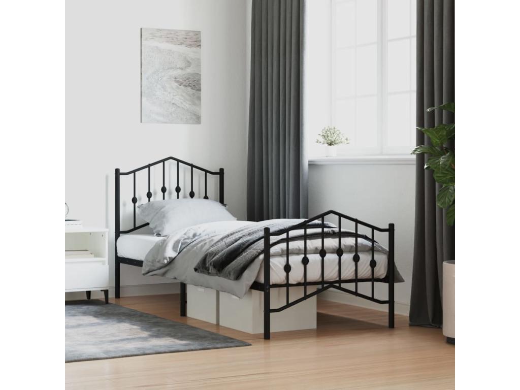 Cadre de lit métal avec tête de lit/pied de lit noir 80x200 cm ZVHN71984
