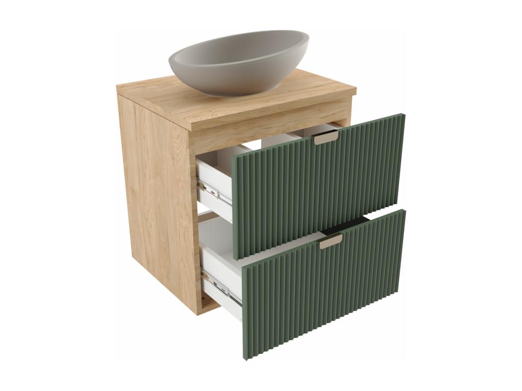 Meuble lavabo Chicyla avec étagère façades cannelées Chicyla 140x60x47 cm Vert/Noyer INUJ46736