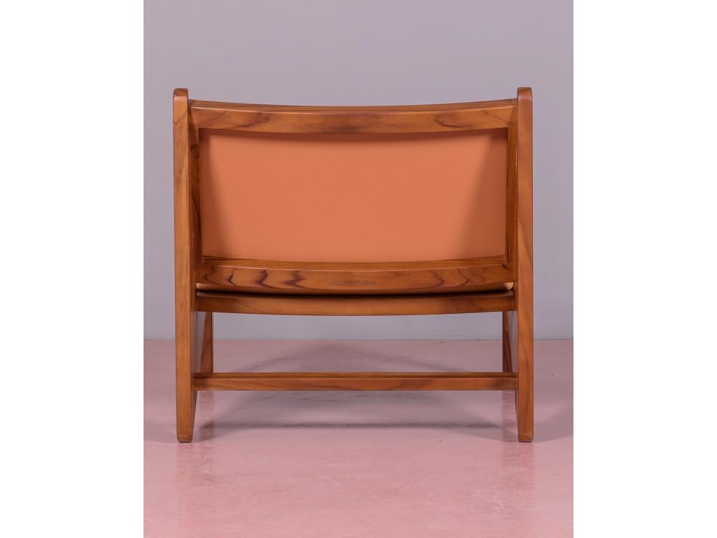 Fauteuil bas en bois de teck massif et recouvert de cuir italien - Chicyla - Cognac FOIP30967