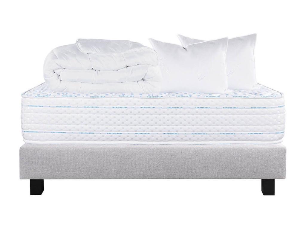 Chicyla - Pack Matelas Sommier Tapissier Gris 140x190 cm 2 Oreillers 1 Couette GXCH21750