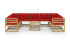 Salon de jardin 10 pcs avec coussins Bois de pin imprégné 7 CFBJ57878