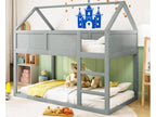 Lit superposé 90x200cm - avec escalier - structure en bois massif - Gris YYXS49708