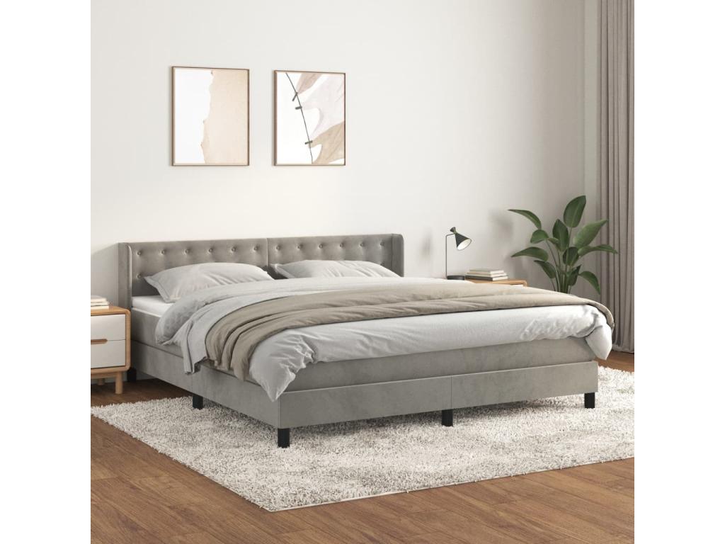 Lit à sommier tapissier et matelas Gris clair 180x200cm Velours NMXV57745