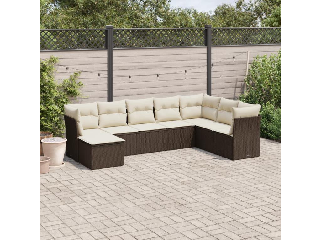 Salon de jardin 8 pcs avec coussins marron résine tressée YUQI93591