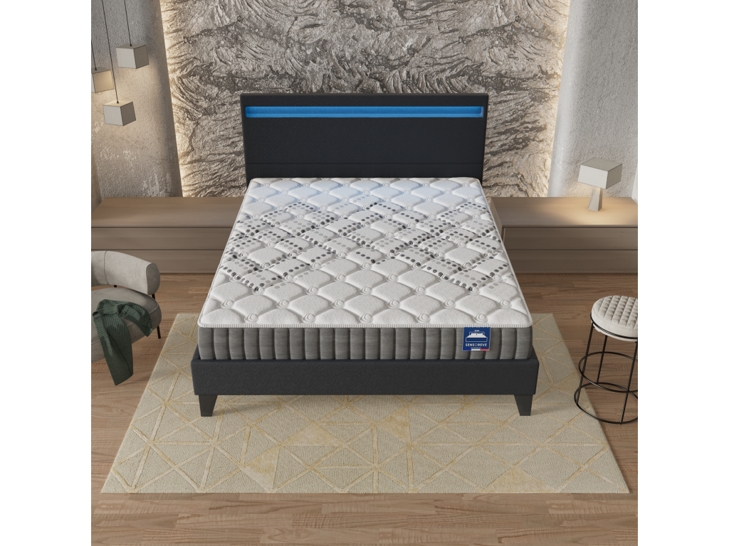 Ensemble Matelas Ressorts Ensachés Lit Avec Tête De Lit 140x200cm-Epaisseur 20cm Accueil MousseHD ACCM23976