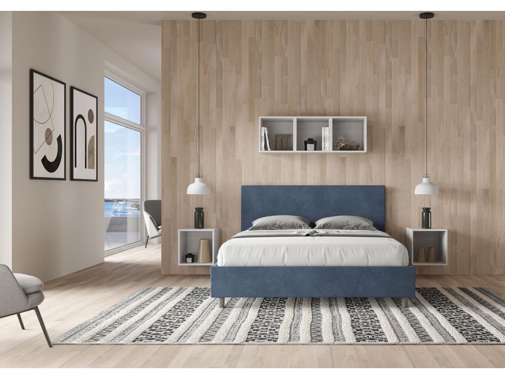 Lit coffre relevable double capitonné microfibre Chicyla bleu 160x200 UWKT35068