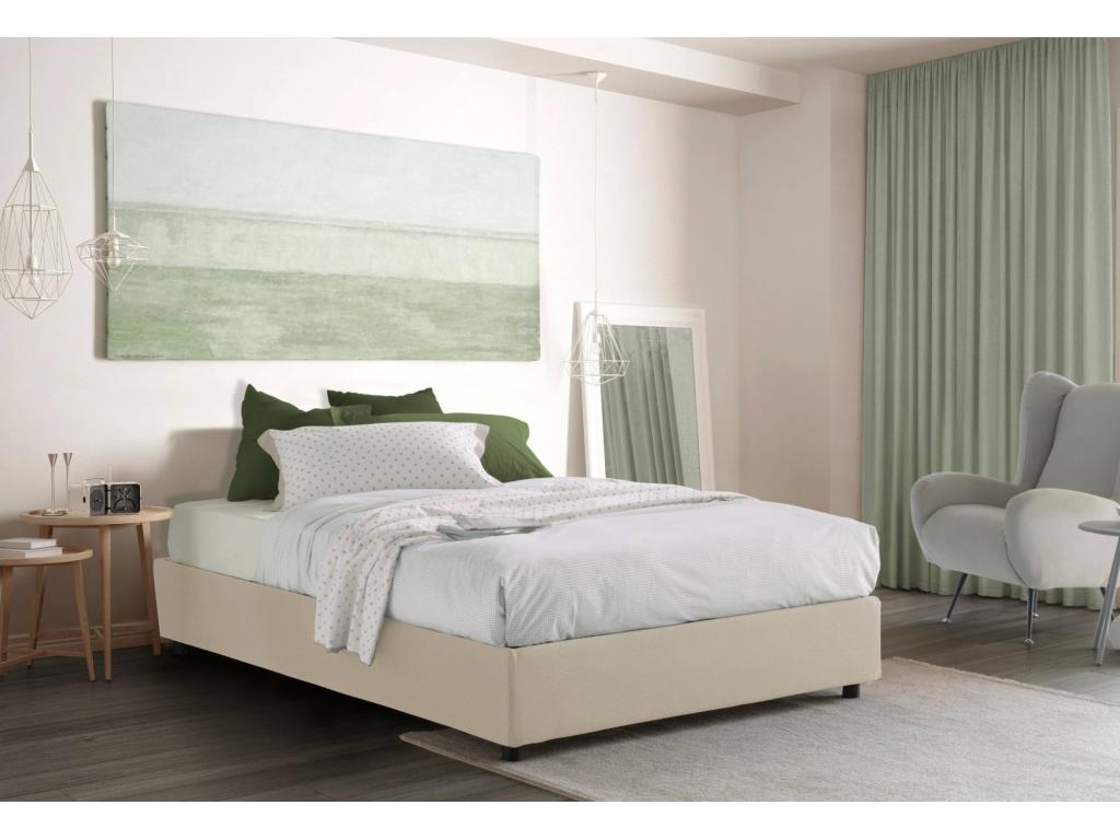 Lit double Chicyla Lit coffre avec revêtement en tissu Made in Italy Ouverture frontale avec matelas 160x200 cm inclus Beige EWOJ56371