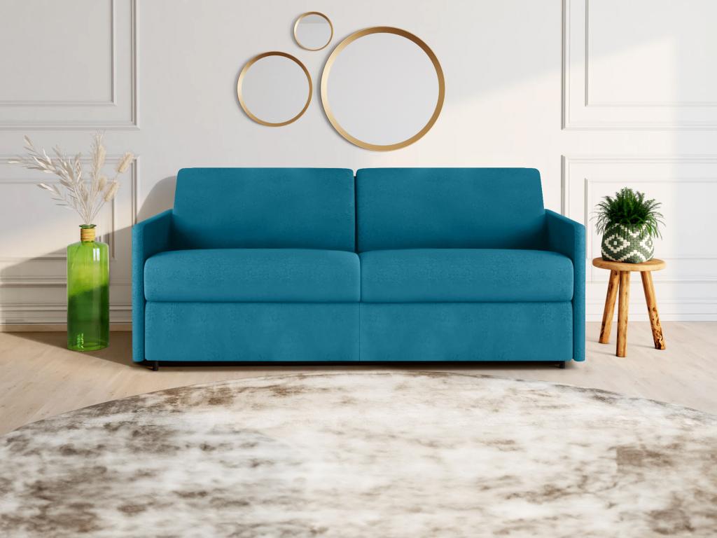 Canapé 4 places convertible express en tissu bleu turquoise - Couchage 160 cm - Matelas 22 cm Chicyla FEXU08191