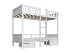 Lits superposés 90x200 cm avec 2 tiroirs et 4 coussins - lit/bureau 2 en 1 - bois MDF - Blanc UTWX95832