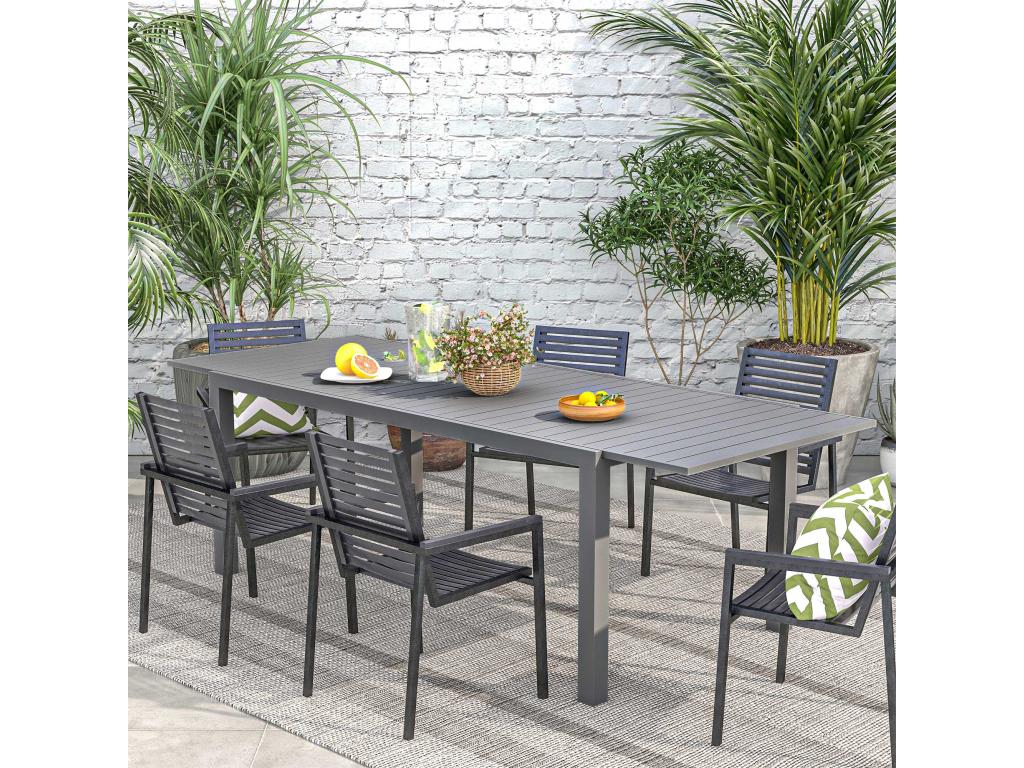 Table de jardin extensible 6-8 personnes dim- 180/240L x 94l x 73H cm alu gris DWOE07574
