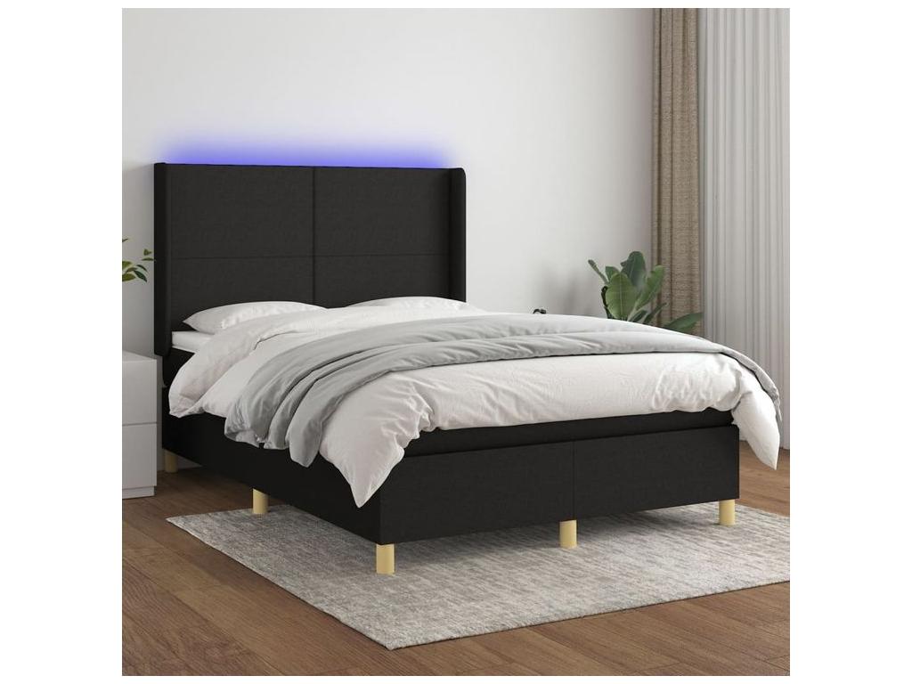 Sommier à Chicyla de lit matelas et LED Noir 140x200 Tissu NJYD39850