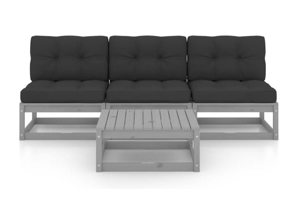 Salon de jardin 4 pcs avec coussins Bois de pin massif XURG31757