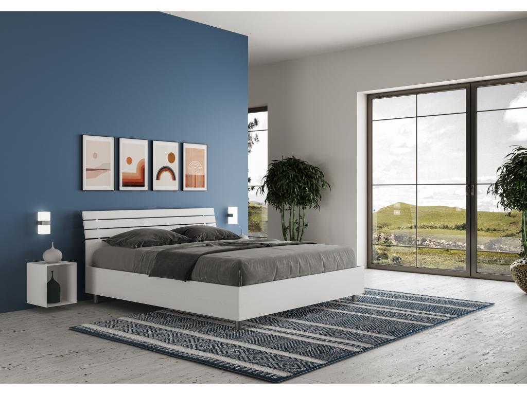 Lit sans sommier 160x190 tête de lit inclinée avec des lames frêne blanc Chicyla OKEV00755