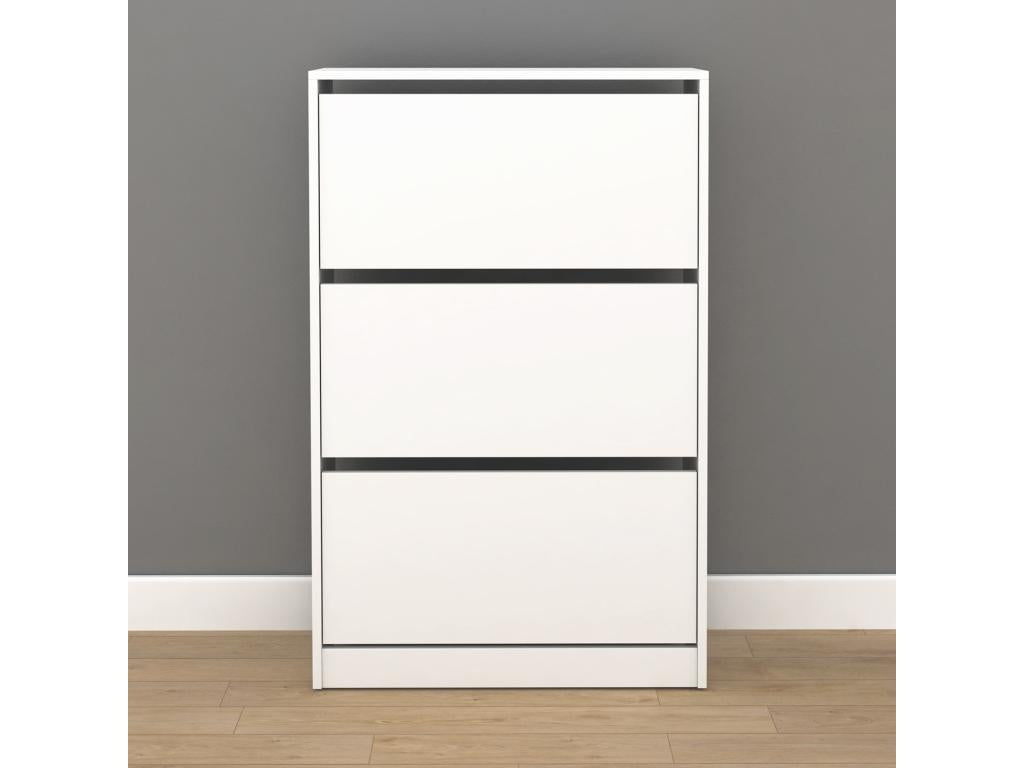 Commode à chaussures de 3 abattants Couleuris Blanc - longueur 73 x profondeur 26 x hauteur 119 cm PIMX83374