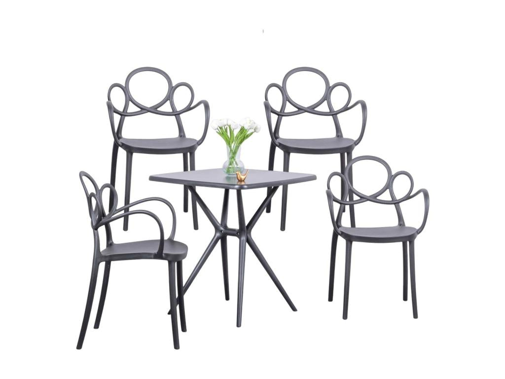Lot de 4 chaises design avec accoudoirs et table pour le jardin - Dream - Noir YPYW12765