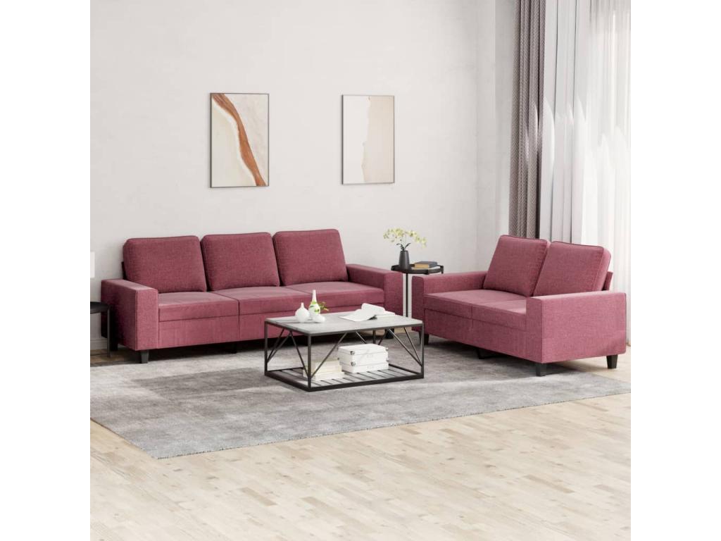 Ensemble de canapés 2 pcs rouge bordeaux tissu XCEM48905