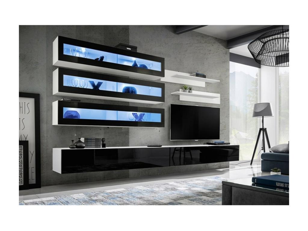 Ensemble de meubles suspendus avec LEDS collection FLY J2- Couleur blanc et noir. UXNQ73066