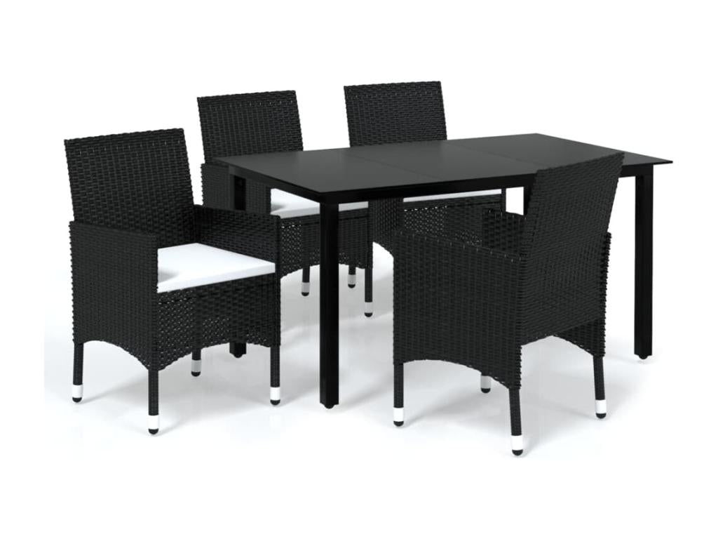 Mobilier à dîner de jardin et coussins 5 pièces Résine tressée Noir WNBM67450