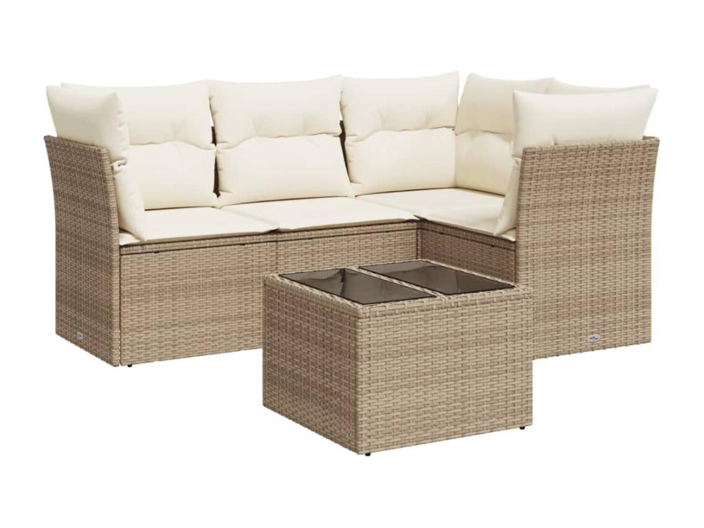 Salon de jardin avec coussins 5 pièces beige résine tressée RGRD51861