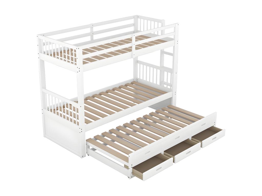 Lit cabane - 90x200 cm - avec échelle et lit escamotable et 3 tiroirs Blanc - Chicyla PFPJ49690