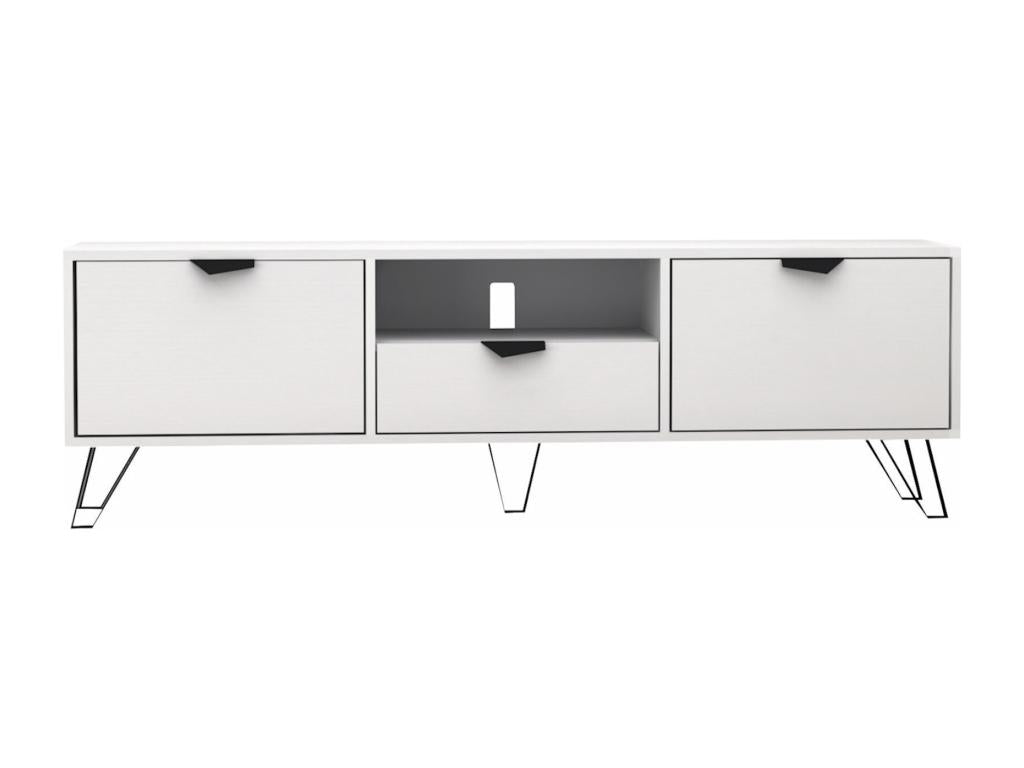 Meuble TV avec 2 portes 1 tiroir et 1 niche - Blanc et Noir - Chicyla AHIM30902