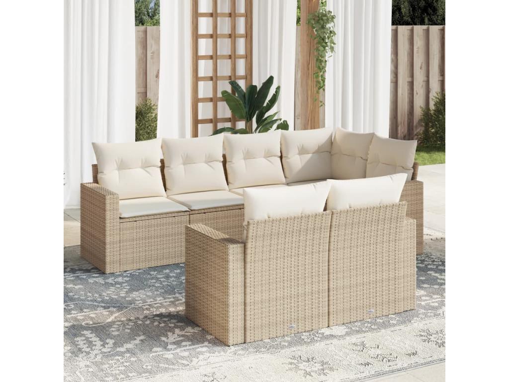 Salon de jardin avec coussins 7 pcs beige résine tressée AKNC21882