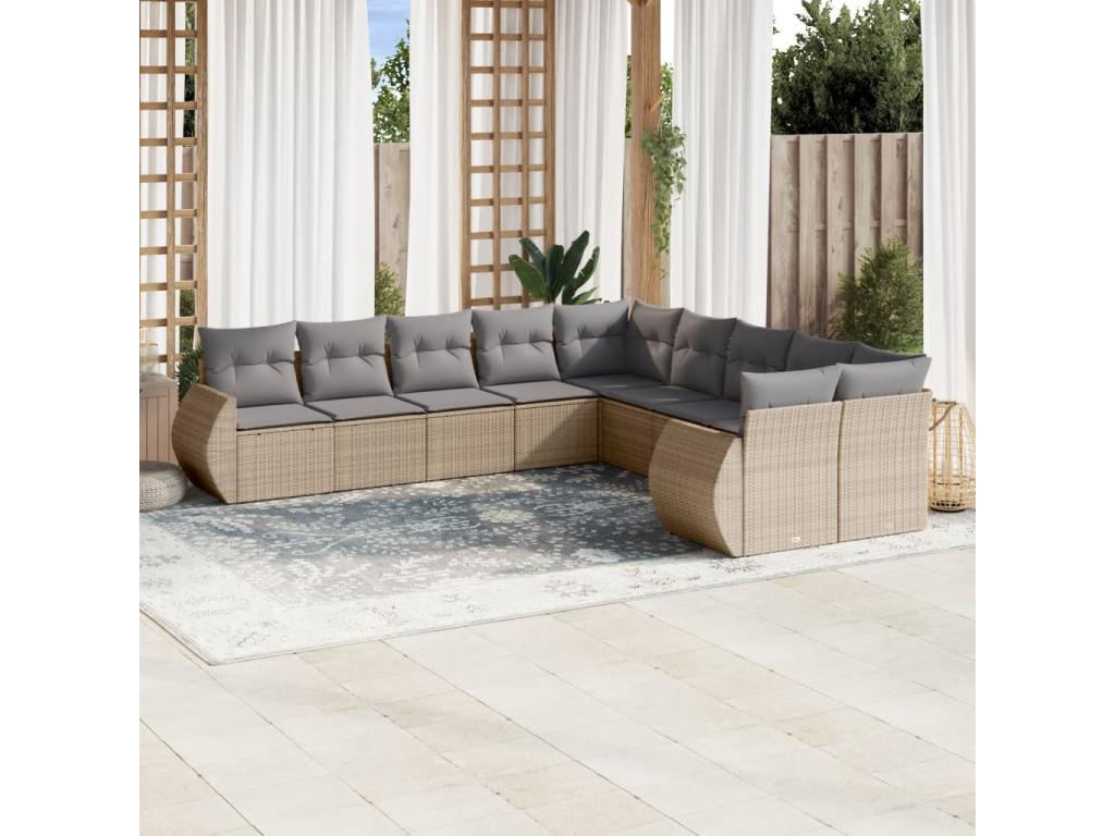 Salon de jardin avec coussins 10 pcs beige résine tressée MPVH68013