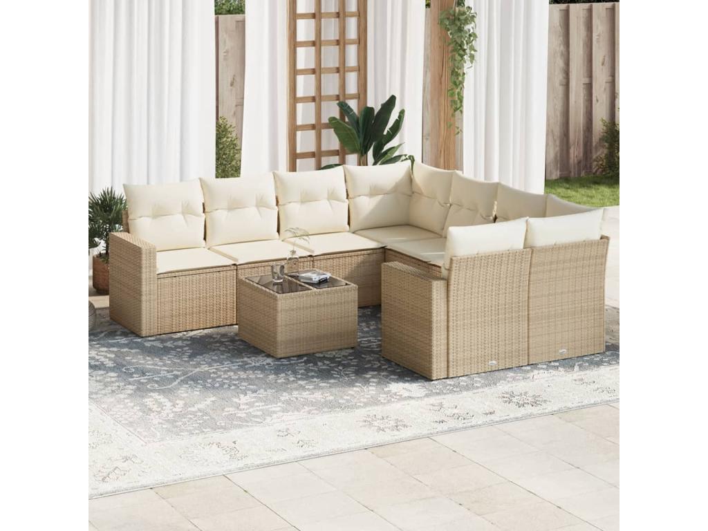 Salon de jardin avec coussins 9 pcs beige résine tressée HKUM02402