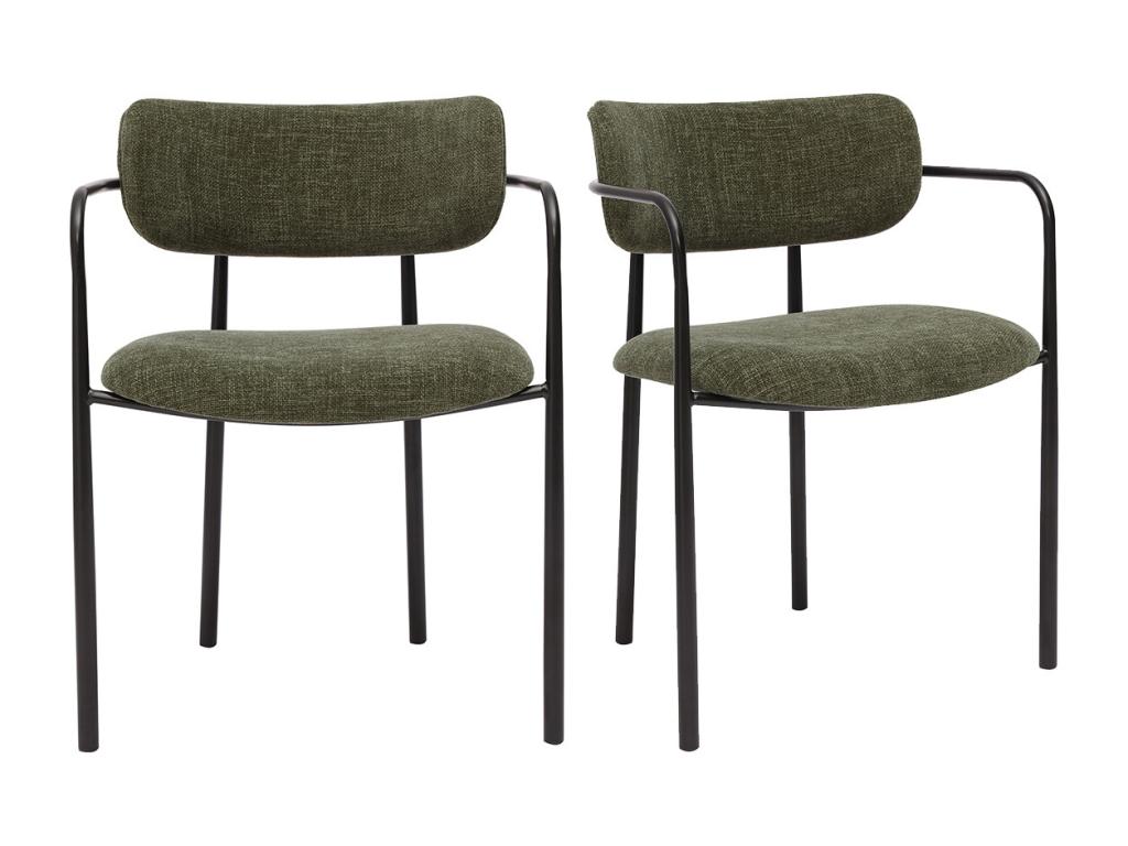 Chaises en tissu effet velours texturé vert kaki et métal noir lot de 2 SWIFT IAAZ90535