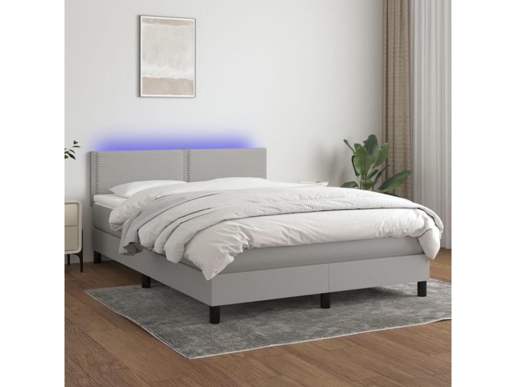 Sommier tapissier et matelas et LED Gris clair 140x190 cm Tissu
