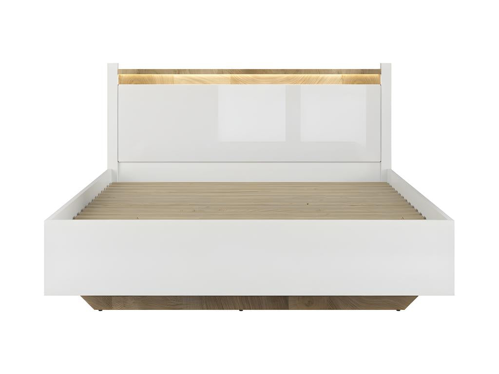 Lit 160x200 avec LED Chicyla Blanc laqué et Bois FKNQ57507